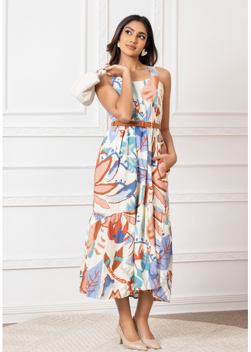 ADRIYANA BROWN MIX LONG DRESS